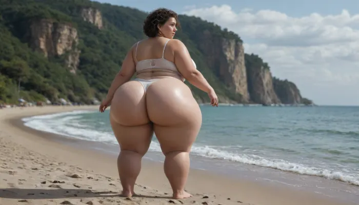 heavy overweight woman, gigantic ass, massive hips, thick gigantic thighs, thick calves, (plump:1.3), chubby, hyperass, thick thighs, brown pixie haircut, on a beach heavy overweight woman, gigantic ass, massive hips, thick gigantic thighs, thick calves, (plump:1.3), chubby, hyperass, thick thighs, brown pixie haircut, on a beach