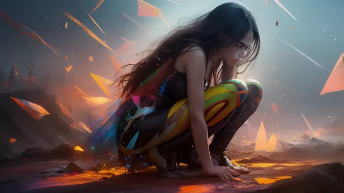A double-exposure image in which a woman is overlaid with colors, blending human features with glass elements. she kneels, #©KITTYART



































#©KITTYART