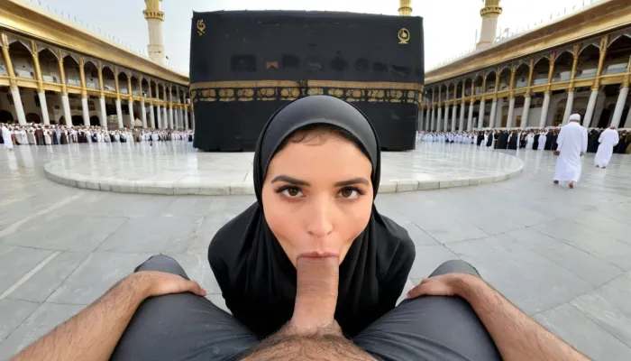 in front of muslim girls, in front of kaaba, (man pov), <lora:detailed_notrigger:.5>