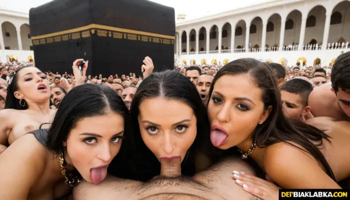 big group sex in front of kaaba, detailed face, <lora:SDXLHighDetail_v5:.5>
