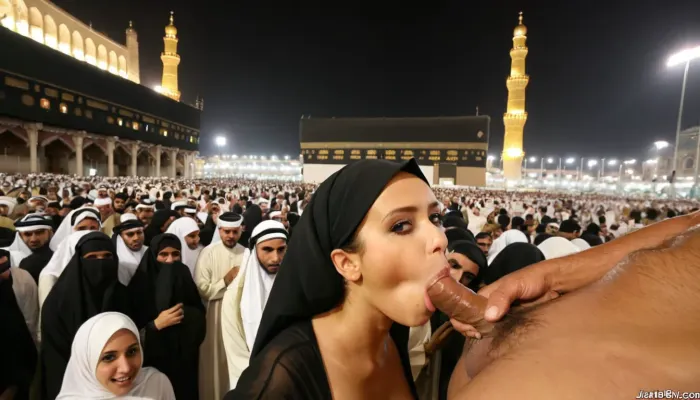 girls, sexy hijab, naked, blowjob in front of kaaba, night, crowd of people, <lora:detailed_notrigger:.5>