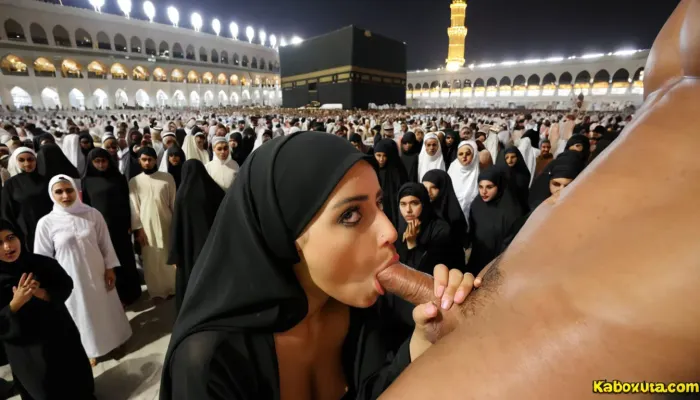 girls, sexy hijab, naked, blowjob in front of kaaba, night, (crowd of kids:1), <lora:detailed_notrigger:.5>