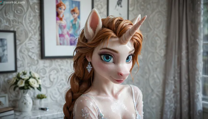 anthro rainbow unicorn, anna from frozen, solo, sexy