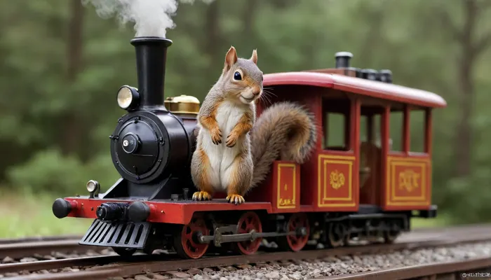 COPYRIGHT, A small toy squirrel rides a steamtrain. /©KlTTY-ART/

























/©KlTTY-ART/