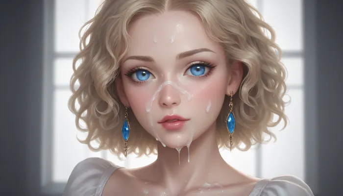 sexy cum covered face, multiple cumshots, blue eyes, beautiful eyelashes
