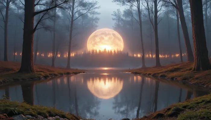 Several trees by the water with reflections. And in a black background.