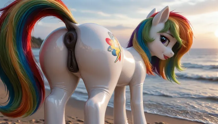 ((ultra-realistic)), (((bright contrasting picture))), ((hyper-detailed)), best quality, masterpiece, soft lighting, soft shadows, ((high quality)), (((Resolution 50k))), ((Pony)), (((my little Pony Big))), (the seductive Pony is looking back), beach, very big plump round ass, long lush hair, long big fluffy tail, ((((black shiny anus)))), thick big thighs, Pony tail, (((Pony black pussy))), tail up, (((white shiny Latex Pony))), shiny butts, ((The Pony is smiling)), the butt is raised high up, Pony spread its hind hooves wide, multicolored hair, rainbow hair, ((big thick lips)), ((large thick labia hanging down)), (big black thick anus), ((Pony has a round ass)), (((A pony stands alone in the distance on the beach))), LaDy_01, Long, hair, <lora:DetailedEyes_V3:2>, <lora:add-detail-xl:2>, <lora:391479_training_data:1>, <lora:SDXL_long_hair_Sa_May:1.5>