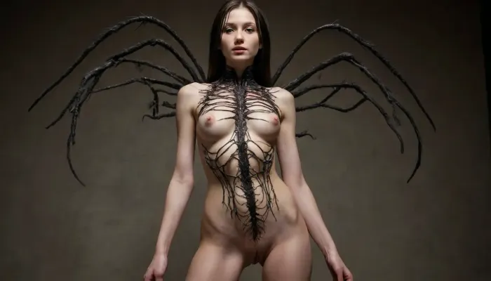 In the shadows: a gothic horror - the silkworm witch, a full-body view