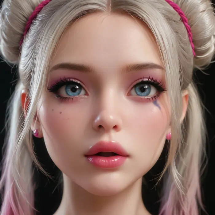 ((very busty and tall)), 18 yo, bimbo slut, doll, bright blue eyes, bare tits, naked, platinum blonde hair, hair buns, ((very big plump lips)), heavy bimbo makeup, ((bimbo makeup, intense saturated glossy magenta lipstick)), black latex gloves, (big boobs), long legs, shaved pussy, black background, green, eyes, blue, brown, <lora:PerfectEyesXL:.5>, perfecteyes, <lora:lora-sdxl-perfect-eyes:.5>, 4ng3l, face, <lora:SDXL_BetterFaces-LoRA_v1:.5>, bmbplora, <lora:bimboxl_02:.5>