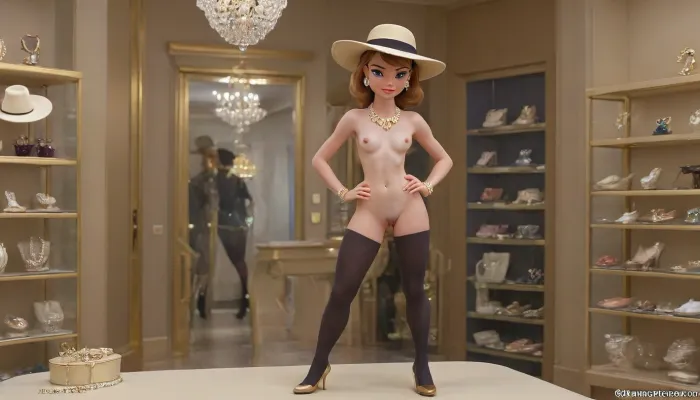 Skinny Naked 18 y.o. european girl, (nude:1.5), (smooth pussy:1.5), (((excessive gold jewelry))), (((playful pose))), (((slight smile))), (((necklaces))), (((bracelets))), (((rings))), (stockings:1.5), (((elegant hat))), skinny figure, (((elaborate gold jewelry))), (((high platform heels))), (((candid))), (((looking at viewer))), (((big earrings))), (((mounted gemstones))), elaborate hairstyle, (((standing in the showroom of an expensive jewelry store))), hairy pussy, amateur, professional, chrissandersartstyle, adr, <lora:Samaritan 3d Cartoon SDXL:.5>, <lora:ChrisSanderNov2023:.4>, <lora:adr_AudreyHepburn_SDXL-LoRA-prodigy-clip1-v01:.5>