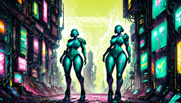 a cyborg woman with robotic body except her boobs and her pussy, in a cyberpunk city, excybertechsdxl, Robot, Skin, Android, breasts, nipples, wallpaper, high res, full body, <lora:robot_skin_XL_1.0.6:1.3>, <lora:excybertechsdxl:.4>, <lora:2BoutOvalSDXL2-000002:1>, highly detailed background, combat posture, masterpiece, cyberpunk prosthesis