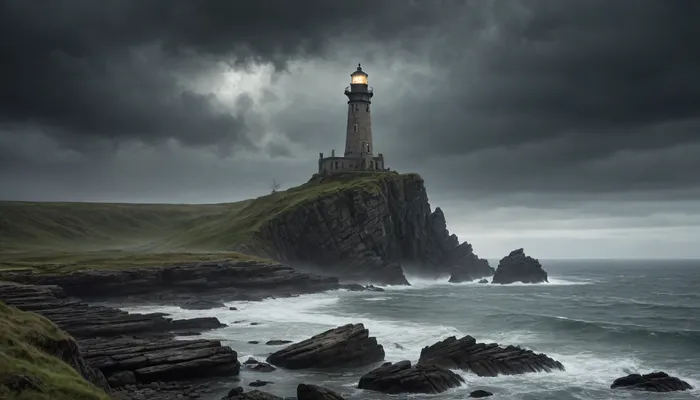 Echoes from the cliff: an ancient lighthouse and a witch in the post-apocalyptic fog