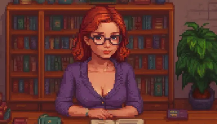 pixelart of a naughty librarian, seductive pose, style of stardew valley, <lora:pixel-art-xl-v1.1:1.2>