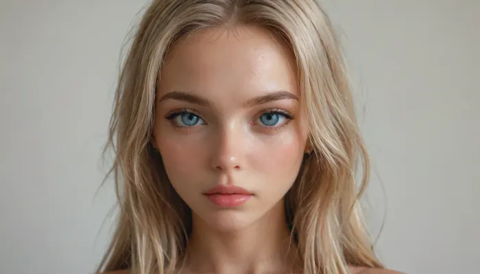 ((((full body view)))), (stand), (((Close-up of girl))), (((very petite girl))), (((turns to viewer))), (((oiled skin))), ((light blue eyes)), (((skinny))), (((18 years old))), (very girl:1), (makeup:1.3), beautiful, gorgeous, stunning, (blonde long hair:1.6), white background, <lora:add-detail-xl:.8>, <lora:Midjourney Image Enhancer XL v1:.8>, dick, VCuteStyle, <lora:CuteCombine1:.8>, insert, 4ng3l, face, <lora:SDXL_BetterFaces-LoRA_v1:.8>