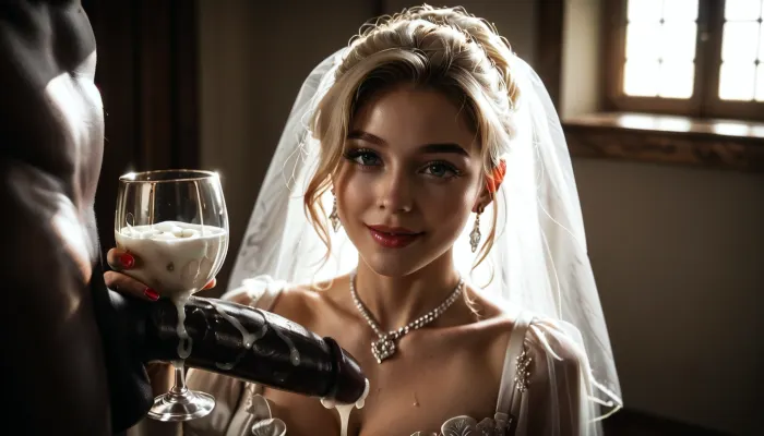 (((UHD 8K, masterpiece, best quality, maximum details, natural lighting, extreme realism))), score_9, score_8_up, score_7_up, score_6_up, professional colored photography, raytracing, highres, ((super detailed professional photo)), masterpiece, photorealism, DSLR camera, best quality, best resolution, with UHD resolution, perfect composition of light and shadow, sharp focus, depth of field, perfectly detailed skin texture, perfect detail, interracial, very large black penis, The happy white blonde bride in sexy wedding dress, cum driping bride's chain' cum driping from black penis, drinking sperm from transparent cup, there is glossy and sticky sperm in cup, cup full of sperm, cum swallowing, ((gokkun)), cum dripping from the corners of her lips, <lora:671410_training_data:.8>, <lora:dark:.5>, <lora:677862_training_data:.8> (((UHD 8K, masterpiece, best quality, maximum details, natural lighting, extreme realism))), score_9, score_8_up, score_7_up, score_6_up, professional colored photography, raytracing, highres, ((super detailed professional photo)), masterpiece, photorealism, DSLR camera, best quality, best resolution, with UHD resolution, perfect composition of light and shadow, sharp focus, depth of field, perfectly detailed skin texture, perfect detail, interracial, very large black penis, The happy white blonde bride in sexy wedding dress, cum driping bride's chain' cum driping from black penis, drinking sperm from transparent cup, there is glossy and sticky sperm in cup, cup full of sperm, cum swallowing, ((gokkun)), cum dripping from the corners of her lips, <lora:671410_training_data:.8>, <lora:dark:.5>, <lora:677862_training_data:.8>