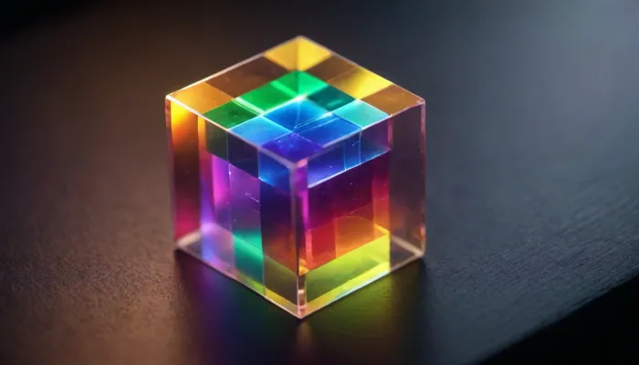microscope macro zoom, (glowing cube), miracle, rainbow light circeled in open universe, orbit, rainbow storm, rainbow fire, rainbow air, rainbow earth