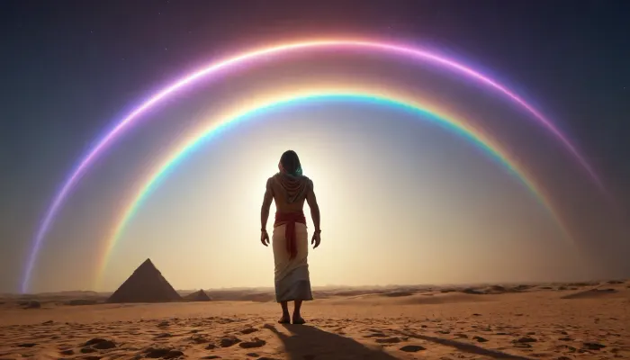 rainbow light, open universe, flying 33 year old dark concentrated egyptian preist