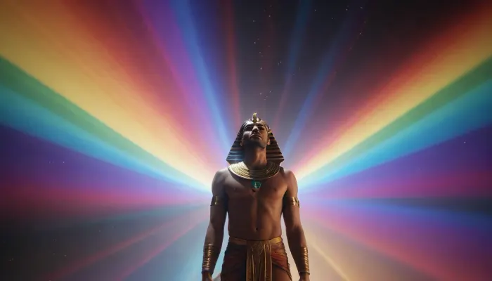 rainbow light, open universe, flying 33 year old dark concentrated egyptian preist