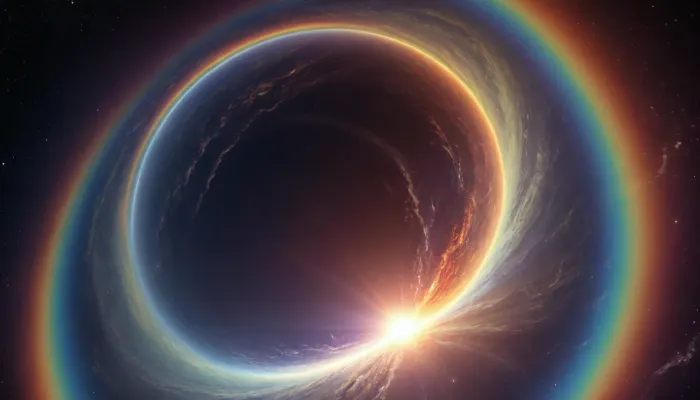 (orbit of eart), hmiracle, rainbow light circeled in open universe, orbit, rainbow storm, rainbow fire, rainbow air, rainbow earth