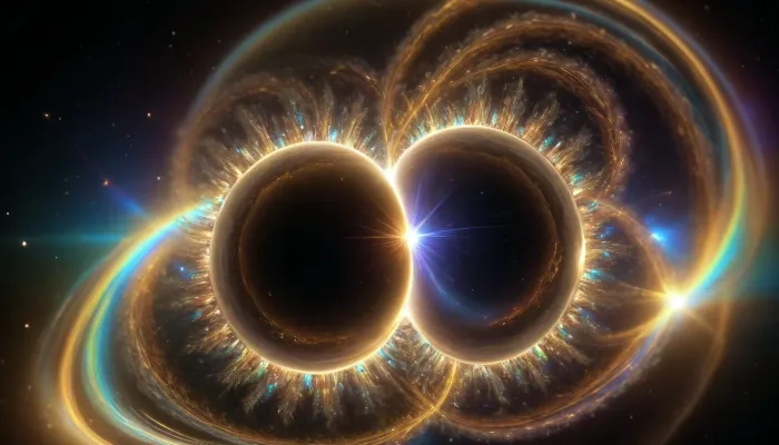 4d microscope macro zoom, epic, glowing, (rainbow, white visible light), black and gold sphere as a galaxy, mirroring, halo, solar wind transparent, light sparks, (glowing fractal of stars), miracle, rainbow light gold cristal in open universe, orbit, rainbow fire, rainbow air, rainbow earth