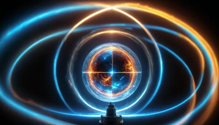 4d microscope macro zoom, open space, (orbit, stars, light lines glowing), absolute fusion, (symetricaly in center, two objects), (fire cube with white sharp light sphere, (blue waves, mirroring), miracle), orbit, epic, glowing, (rainbow, white visible light), rainbow light gold, rainbow fire, rainbow air, rainbow earth