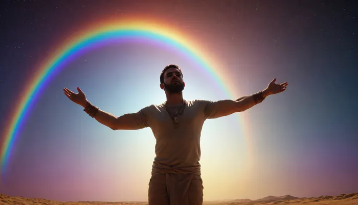 rainbow light, open universe, flying 33 year old dark concentrated egyptian preist