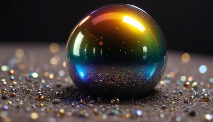 4d microscope macro zoom, epic, glowing, (rainbow, white visible light), black and gold sphere miracle, rainbow light gold, rainbow fire, rainbow air, rainbow earth