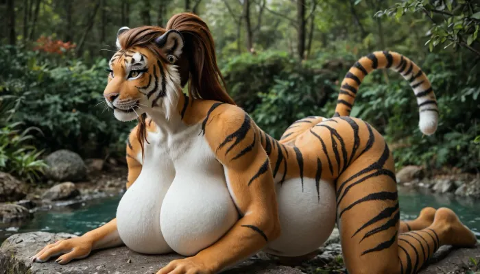 Brigitte Lindholm, pregnant breasts, (((((huge breast, natural breast))))), all fours, (without clothes), slim waist, female-tiger, tiger-breasts, tiger-teets, tiny-waist, furry-yiff-face, Sexy furry, furry-art, fur, (((Sexy tiger))), tiger tail, (((tiger face))), (((furry face))), anthro-furry-yiff, yiff-anthro-furry-tiger, side view