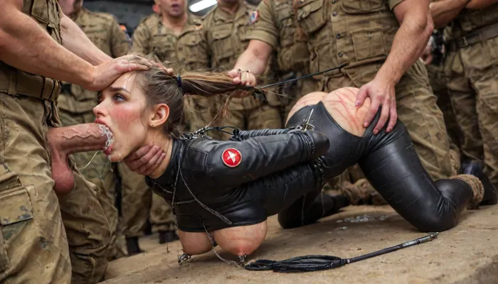 (RAW photo), 4K, best quality, realistic, photorealistic, masterpiece, extremely detailed, an extremely delicate and beautiful, dynamic, realistic anatomy, perfect shading, professional shading, depth of field, ((solo)), 19th century, 19 yo cute ginger girl, posing in palace, ((in like Soviet Military Uniform style nylon mini tight catsuit:1.4)), ((full body view)), ((view from side), (masterpiece, best quality, photorealistic, highres), (ultra realistic), (maximum quality), (high resolution), (extreme detail), (ultra realism), 3/4-body view from below, UHD, super high quality, super high resolution, extremely detailed, perfect eyes, (man is choking her from behind:1.4), ((hogtied, bound for sex, tied up)), (black eyes), (pale skin:1.3), cock in mouth, (brutal face fuck), Blowjob, (tears in eyes:1.5), (running makeup), (cum drips from nose:1.3), (cum drips from mouth:1.3), ultra hd, photorealistic, hyper gigantic large black cock in mouth, (((hyper gigantic large black cock in mouth:1.3))), oral cream pie, hair grab, sad, sad crying, tongue out, brutal face fuck, tears in eyes, running makeup, cum drips from nose, cum drips from mouth, one hand around her neck, choking her hard, strangling her, gasping for air, highly detailed, perfect lighting, natural lighting, holding head, deepthroat, black spiked pet collar with leash, tied up in chains, hands behind back, (anal:1.5), (masterpiece:1), hard nipples, shy, blushing, hourglass waistline, perfect anatomic body, ass up, anal spitroast, gagging on cock, (pulled nipples:1.2), nipple clamps, spitroast, cum explosion from mouth, cum explosion from nose, throat bulge, puffy cheeks, thick cum, holding her head with both hands, (((hyper large cock in mouth:1.3))), deep anal penetration, cum explosion, post orgasm, last orgasm, shot from below, Uber realistic, ultra detailed, masterpiece, arched back, detailxl, 35mm photograph, film, professional, 4k, 1girl, 5 boys, hdr, photographic, ultra realistic, ultra high details, back light, (dynamic pose), (dynamic angle), (random angle), (random pose), (dynamic view), (random view), best quality, with large muscular black men, gargantuan black cocks, anal sex expansion, ravenous hyper sex, large hyper muscular black men, interracial gangbang, (interracial sex), swollen black veiny cocks, (anal penetration)), (hands pulling hair hard, hair falling off:1.22), ((shows the V sign with his hands)), (extreme size difference:1.12), (eyes wide open in horror:1.44), (wide mouth spreader:1.18), (pleading expression:1.54), (terrified:1.58), (crying:1.98), (fear and panic:1.58), ((screaming in pain:1.46)), (huge dick:1.18), (whip marks:1.68), (whipped tits:1.67), magazine cover, <lora:LCMTurboMix_Euler_A_fix:2>, <lora:JuggerCineXL2:2>, <lora:Dark_Elf_Warrior:2>, <lora:Drow:2>, <lora:zavy-brbrn-sdxl:2>