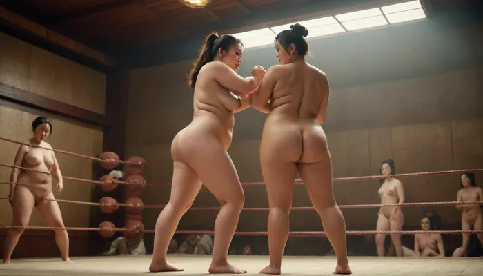 (ultrarealistic photography), totally nude girls sumo wrestling