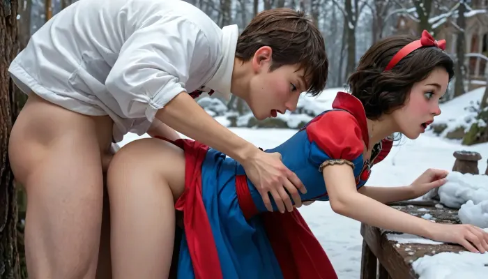 ((Disney snow White:2)), (side view:1.5), ((young short, small boy:2)), (((small boy, big woman Disney snow White, sex, Fucking Disney snow White from behind, holding her hips:1.33))), <lora:detailed_notrigger:2>, <lora:add-detail-xl:.8>, <lora:LCMTurboMix_Euler_A_fix:.8>, <lora:677862_training_data:.8>