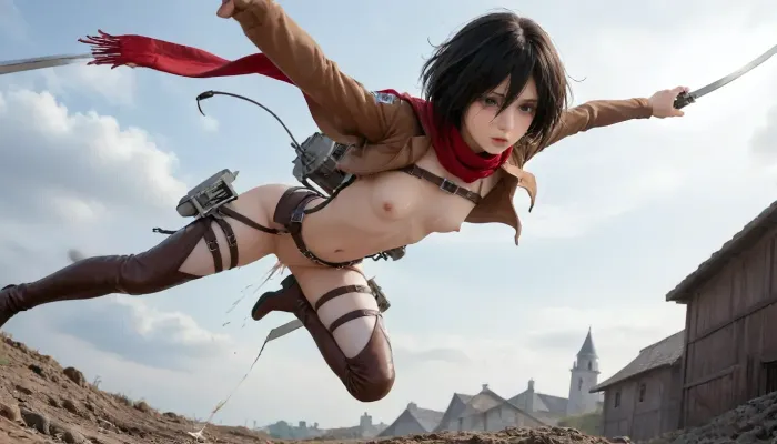 (small breasts:1.3), (small chested:1.3), (flat breasts:1.3), (flat chested:1.3), (small areola:1.3), (small nipple:1.3), (round areola:1.3), (round navel:1.3), (pubic_hair:.8), distant perspective, cute face, 1girl, cute japan girl, black hair, crying face, 25 year old, (girl hanging from wire:1), (flying girl:1.4), full body shot, mikasa_ackermann from attack titan, (open breasts battle suit from attack titan 1.5), small chested, lower body equipment, (cum on breasts:1), (cum in pussy:1.3), mikasa, ackermann, short_hair, mikasa_ackerman, In battle with a titan, (outdoor:1.3), ruined town, AoT1024, Attack, on, titan, wears, a, costume, (two, swords:1.1), flat, chested, jpn-girl, bukkake, cum, <lora:AoT1024:2>, <lora:flat_chested_v3.5:1.5>, <lora:japanese_girl_v1.1:1.5>, <lora:mikasa ackerman:1.4>, <lora:MS_Real_XL_Bukkake:1.7>