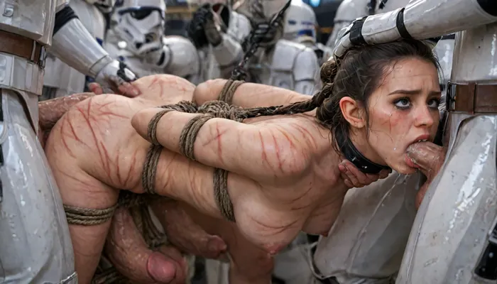 random sex scene, rapefantasy, Rating_explicit, (score_9, score_8_up, score_7_up, source_bdsmrape:1.48), detailed and infocus face, (((man is choking her from behind:1.4), ((hogtied, bound for sex, tied up)), (black eyes), (pale skin:1.3), cock in mouth, (brutal face fuck), Blowjob, (tears in eyes:1.5), (running makeup), (cum drips from nose:1.3), (cum drips from mouth:1.3), ultra hd, photorealistic, hyper gigantic large black cock in mouth, (((hyper gigantic large black cock in mouth:1.3))), dark Stormtrooper ass fucking rey skywalker from Star Wars, curvy body, (detail rey skywalker:1.32), long beautiful legs, full body, perfect figure, high definition textures, meticulous details, maximalist, shaders, depth, high quality reflections, 1girl, sidelight, frontlight, blurry background, cinematic_lighting, blush, ((gangbang_rape, doubleanal_rape, arms_behind_head, nsfw:1.24)), (hyper massive cock:1.2), of the beast is to big for her little mouth, impossible fit in mouth, looking up, (trying to fit in her mouth the massive cock:1.24), (Tears:2), (bukkake:1.24), (handjob:1.12), (very above view:1.5), (cum explosion in mouth:1.125), cum on forehead, cum on cheeks, porn photoshoot, (huge dick:1.12), (creamy deep deepthroat:1.24), (extreme oral sex:1.4), (huge massive white dick:1.24), (cum), (hands holding hair), (huge dick:1.4), (bukakke), (cum in face, cum on body), (covered in cum), (man is choking her from behind), (pale skin), one hand around her neck, choking her hard, strangling her, gasping for air, highly detailed, high resolution, hands behind back, (anal), (masterpiece), hard nipples, anal sex, deep anal penetration, with 4 large muscular dark Stormtroopers, large dark Stormtrooper cock, large muscular dark Stormtrooper man, (gangbang, rapesex), swollen dark Stormtrooper veiny cock, (anal penetration), realistic detailed hair, realistic detailed skin, realistic detailed breasts, realistic detailed pussy, realistic detailed eyes, random view angle, detailxl)), Uber realistic, ultra detailed, masterpiece, arched back, detailxl, 35mm photograph, film, professional, 4k, 1girl, 8men, hdr, photographic, ultra realistic, ultra high details, back light, (front view), (dynamic pose), best quality, extremely graphic, high detail, hyperrealistic, 8K, BadX, porn photoshoot, detailed skin, (eyes wide open in horror:1.44), (wide mouth spreader:1.5), (pleading expression:1.48), (terrified:1.12), (crying:1.45), UHD 8K, (full body photograph:1.1), (creamy deep deepthroat:1.24), (extreme oral sex:1.12), (huge massive white dick:1.4), (cum), (hands pulling hair hard), (huge dick:1.18), (whip marks:1.68), (whipped tits:1.67), professional photograph shot on kodak, 35mm photo, sharp focus, high budget, cinemascope, 100 mm lens, 1/250 s, f/2.8, ISO 300, Rey, <lora:LCMTurboMix_Euler_A_fix:2>, <lora:detailed_notrigger:2>, <lora:photorealistic_portrait_notrigger:2>, <lora:JuggerCineXL2:2>, <lora:Rey:2>