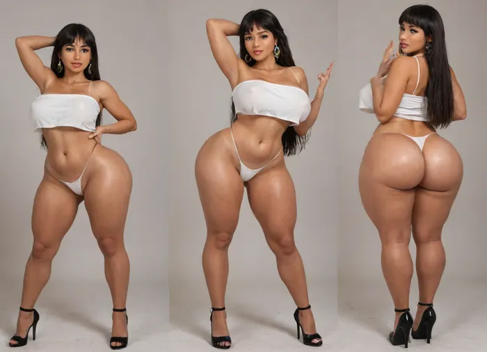 Hyper realistic, award winning photo, 20+, Hourglass, fit, voluptous, hyper bbl, cosplay, chel from road to el dorado, sitting on a chair back to viewer, spreading ass wide open, stretching ass cheeks apart, huge heart-shpe ass, (Large Ass:1.3), rounded bubble butt, bulging ass, deep ass crack, huge heart-shpe buttocks, bulging butt, extremely tight butt, bubble bubble butt, extremely juicy bubble butt, round ass, back arched, cocked hip, feet spread wide apart, looking back at viewer, large Breast, large natural teardrop breasts, 38 double g breast size, pink areolas, (hyper erect nipples:1.3), hyper prounounced nipples, straight hair, Form Fitting Clothes, micro thong, g-string, tone Thighs, wasp waist, lean, tan skin, medium tan, (tan lines:1.3), hinata face, round face, large round eyes, dark brown eyes, dark brown hair, arrogant expression, jewelry, exposing breasts, seductive, inviting, enticing viewer, dynamic sexy pose, hdr, highly detailed, huge wide hips, thick tone thighs, thigh gap, perfect body, thighs bigger than waist, wide hips, tone long legs, heels, (5 inch heels:1.3), hyper sultry, hyper suggestive, hyper provocative, ass, hips, narrow, waist, longnips, large, breasts, big, boobs, huge, tits, side view, rear view, front view, <lora:BodyLicious:1.3>, <lora:longnipsxl:1.5>, <lora:bombshell_v2:1>