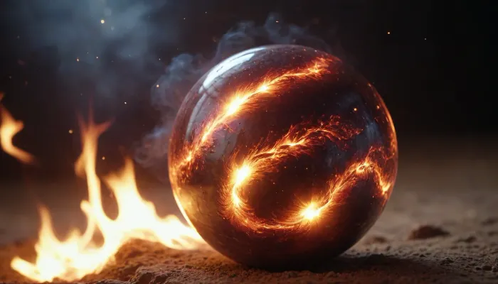 fire and wather ball reach galaxy by flame sparks