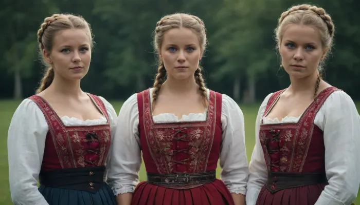3 beautiful ladies. 3 women from Denmark in traditional danish dresses.