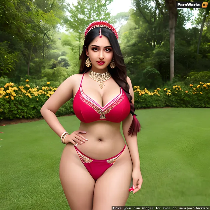 La joven novia india se puso en línea con su cuerpo perfecto, usando un vestido de novia indio rojo y posando para la cámara. Su piel era suave e impecable, sus labios estaban llenos y desplomados, y sus ojos eran grandes y expresivos. Ella