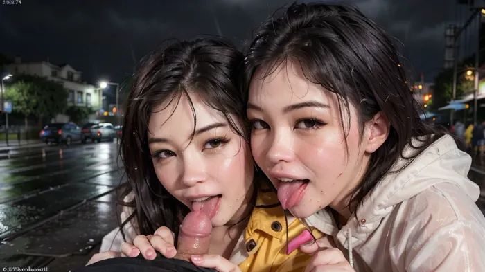 The 18-year-old Vietnamese woman with a beautiful face and messy wet hair was posing for the photographer, who was taking pictures of her with his best quality camera. She looked lovingly at the photographer, who had a bright yellow rain coat on