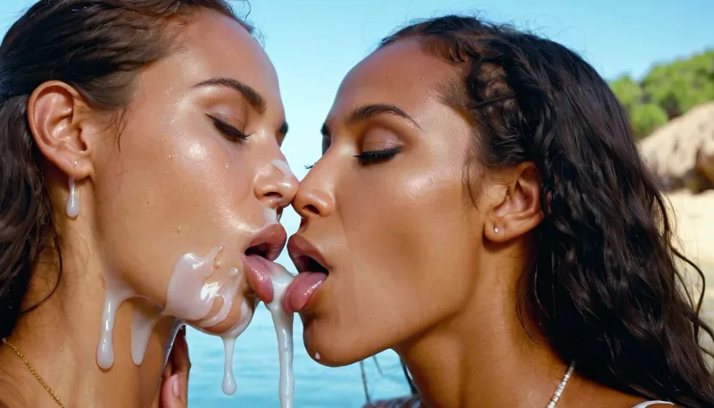 A gypsy girl with a tongue piercing is sucking on a white goo-dripping dildo while two tanned girls are kissing passionately. The best image quality is HD and the Nikon Z9 unnubian girl has both her tit