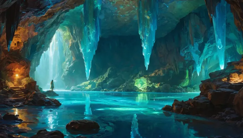 Nella grotta magica, i colpi di vernice di Guweiz erano surreali e incantevoli, aggiungendo all'atmosfera da sogno