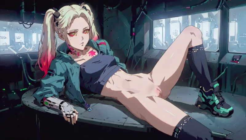 Rebecca_in_cyberpunk: a nightclub portrait - a hyper-detailed, hyper-realistic masterpiece of an 18-year-old model in aqua and twintails