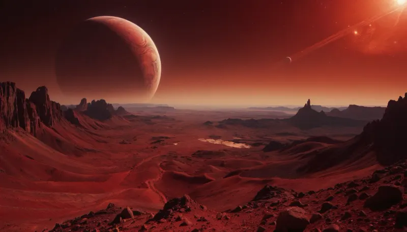 the distant future, incredible landscape, another planet, red