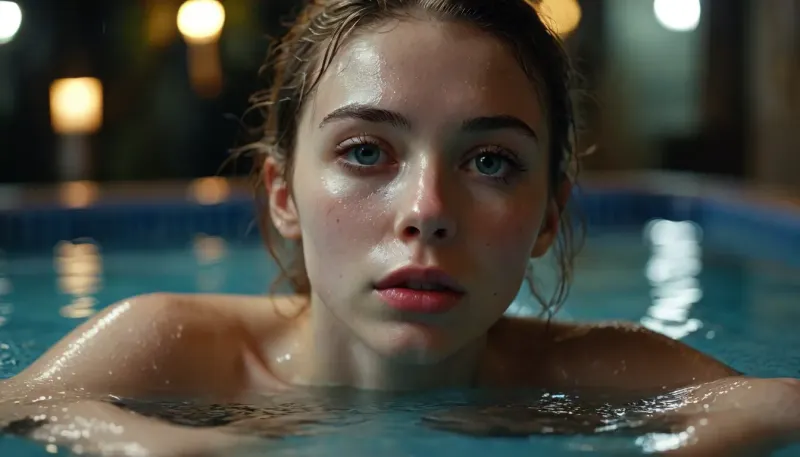 low angle. full shot. macrolens 18 year old slim, (((pale))), woman in a jacuzzi deep in the water, loud moaning, orgasm. only cute small ass peeking out of the water, lying on her side. very wet skin. darkest night, detailxl, perfecteyes, <lora:MJ52:.5>, <lora:lora-sdxl-perfect-eyes:.5>