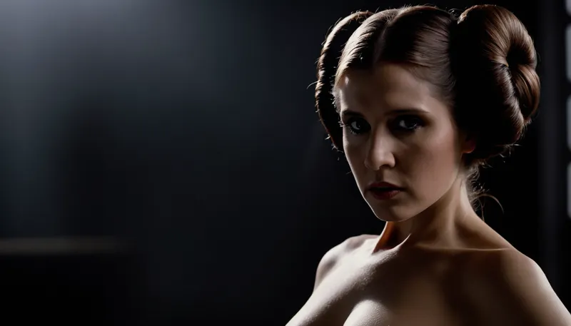 Uber realistic, 8k, ultra detailed, masterpiece, (realistic detailed face), (leia:1.5), (princess_leia:1.4), (dark_side_leia), (sith), (dark_side), (evil), (angry), star wars, death_star, full_body, (black_robes), (black smokey eye makeup), (evil dark side eyes), (star wars armour), (full_view), (exposed), (exposed_breasts), (exposed_pussy), (nude), realistic detailed hair, realistic detailed body, realistic detailed skin, realistic detailed breasts, realistic detailed pussy, (action pose), detailxl, <lora:add-detail-xl:1.5>, <lora:dark:1.2>