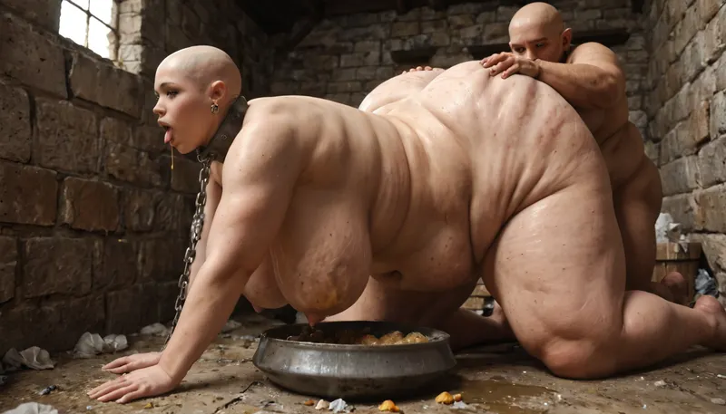 2 little orcs with small cocks groping and rape 1 white girl slutty gigantic fat obese, cellulite, bbw slave girl, bdsm slave, 45 years old, (Bald Hair cut), with hanging breasts.overfed Belly Strech Marks, Strech Marks on breast, a wide metal collar, 2 orcs fucking a fat slave girl in a Dungeon next to a bowl and lots of rubbish, dirty body, ((Location a dirty Dungeon and lots of rubbish)), dirty waste, leftover food, stretch, marks, huge, breasts, megachubsdxl, morbidly, obese, <lora:stretch_marks:.8>, <lora:Taretiti_XL-v1:.9>, <lora:254918_training_data:1.2>, <lora:megachubsdxl_13:1.1>, !, fat girl bald hair cut !!, Goblin, Mage, Warrior, Shaman, Assassin, fighter, monster, creature, <lora:655889_training_data:.8>
