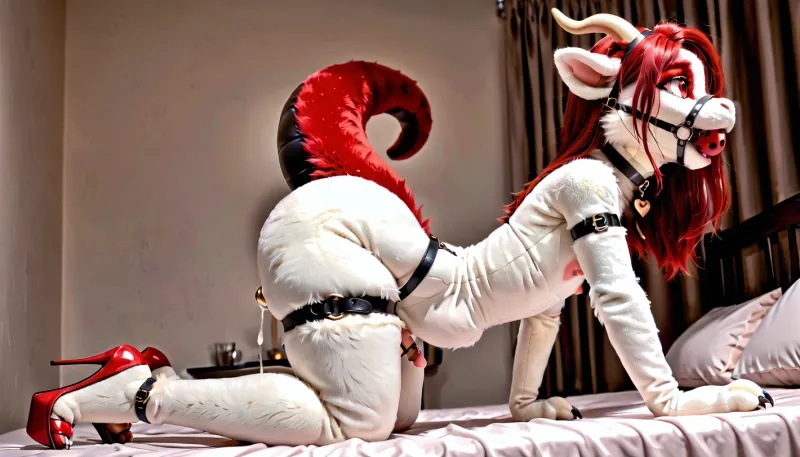 (jay 24 year old femboy dragon teddy furry), Flat chest, a cup chest, a cup breast, (((micro size penis, tiny penis, micro penis, small penis))), feminine body, feminine waist, feminine hips, femboy, no hair on head, no vigina, (((limp penis, soft penis))), ((fat testicles)), massive thighs, massive hips, massive waist, cock ring, penis ring, thick cock ring, fursuit, brown fur with a white fur centre, orgasm face, cumming face, jizzing face, black choker collar, blue bedroom, thicc thighs, smooth body, full body angle, pov angle, fat ass, bubble butt, gigantic nipples, gigantic puffy nipples, massive areolas, thick upper body, full body fursuit, furry penis, gigantic gaping nipples, feminine face, small penis shaft, testicles, penis, red skin, highly detailed penis, tight cock ring, gigantic feline feet and hands, standing, legs spread, lean forward, flat chest, tiny chest, flat boobs, flat tits, massive toes, gigantic feet, looking top down view angle, really close view angle, penis shaped body parts, wet, (dragon fursuit, fuckable face hole), gaping urethral, 8 thigh straps, raised heels, high detailed penis, red hair, translucent gloves, arm straps, mouth full of semen, face covered in semen, <lora:FursuitXL:2>, stomach bulge, butt strap, rope, (ball gag, penis gag), side profile, on all fours, on hands and knees, on a bed, hole body covered in semen, latex bandage straps, feet with high heels