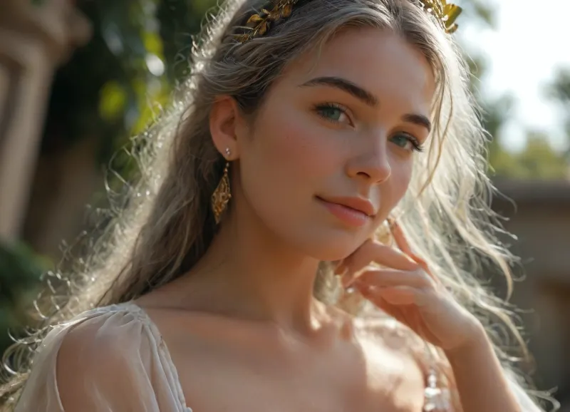 score_9, score_8_up, score_7_up, 8k uhd, hyper realistic, (Greek goddess), queen, 35 years old, (perfect body), (long silver hair), ash gray hair, round breasts, hard nipples, flowing clothes, fully dressed, high ponytail, fancy hairstyle, (laurel crown), (perfect beautiful face), slight smile, view from below, sunlight coming from behind, oculus, (skylight), backlit, high contrast, (dramatic lighting), outdoors, portrait, close up, woman, sucking, a, cock, Dollblush1, <lora:Midjourney Image Enhancer XL v1:.5>, <lora:MJ52:.5>, <lora:sunnyrayyxo_v1_SDXLBase:.5>, <lora:WTS - WhatTheSuck - v1:.7>, <lora:Dollblush1:.8>