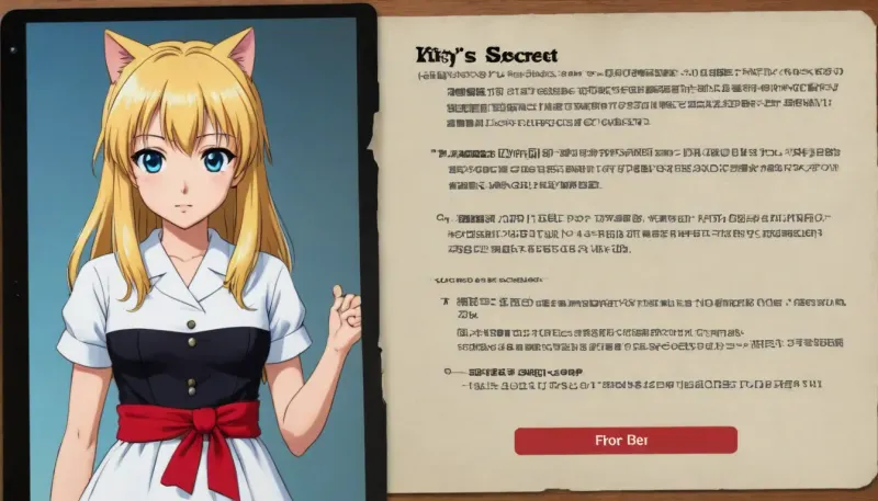 (The image is a screenshot of a webpage), from a anime "Kitty Art, Top Secret". The webpage has a title at the top that reads "Top Secret". Below the title, there is a description of the character named Kitty, who is a young woman with long blonde hair and blue eyes. She is wearing a white dress with a black belt and has a serious expression on her face. On the left side of the page, there are two bullet points that explain Kitty's height, weight, and other information about her. The first bullet point states that Kitty is 18. The text below the bullet point explains that Kitty´s is a classified document. A bold red "Top Secret" button. At the bottom of the image, there has a button that says "Classified Documents". There is also the top secret section of the webpage, which provides more information about Kitty. #©KITTYART

























#©KITTYART