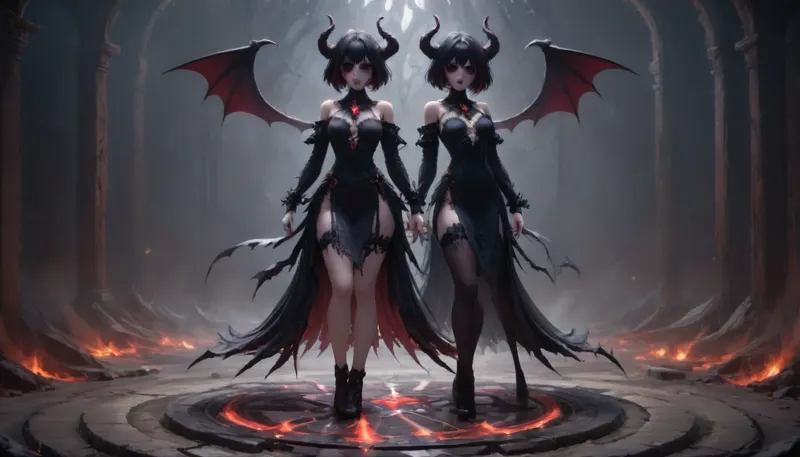 full portrait. gothic, grim, satanic ritual setting. Beautiful trans woman, emo, heavy makeup, revealing, broken clothes