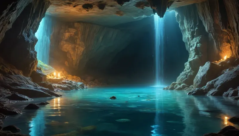 La obra maestra de Garmash: un viaje surrealista en las profundidades brillantes de una cueva bioluminiscente